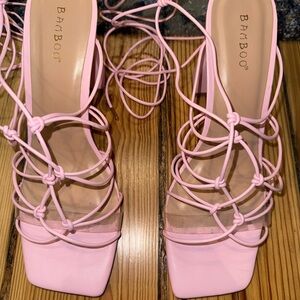 BAMBOO Women's Light Pink Lace-Up Heels